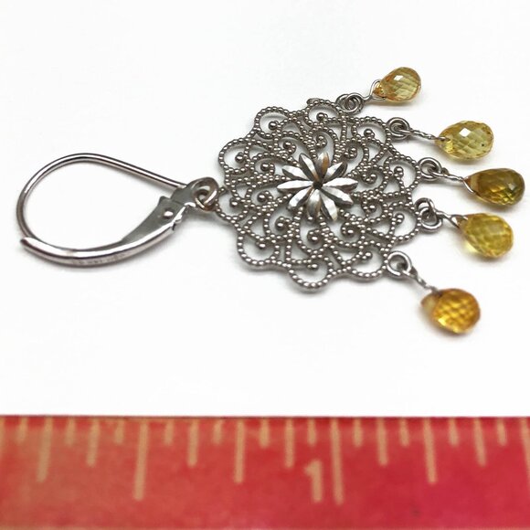 ✨ BRAND NEW NEVER WORN 14K White Gold Natural Yellow Sapphire Briolette Earrings - Picture 3 of 12